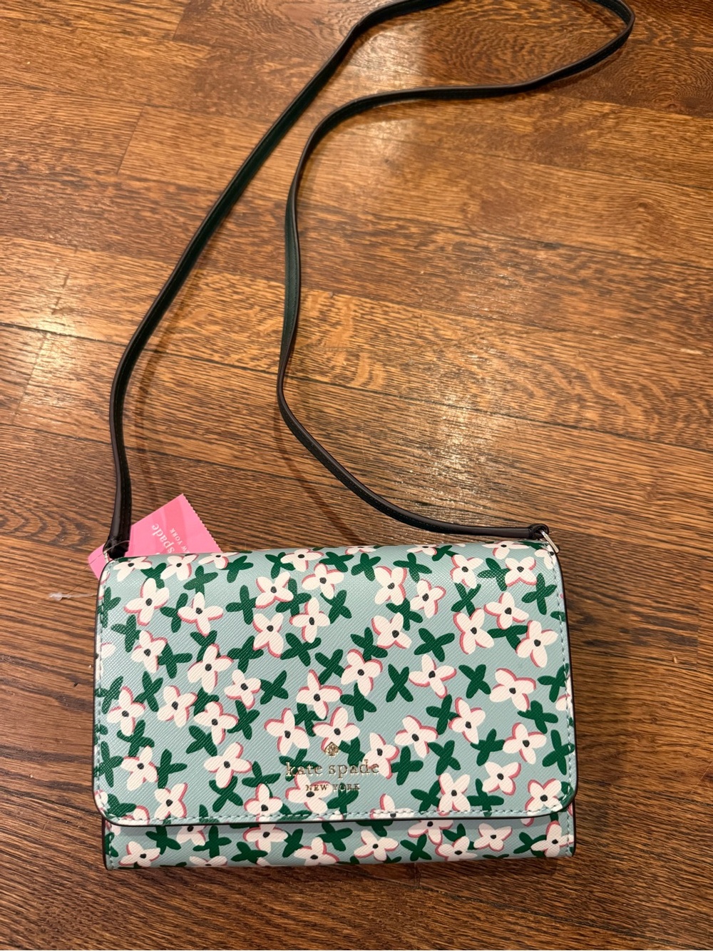 NWT Kate Spade Dana Wallet On String Floral Pop Green Pink Crossbody Bag